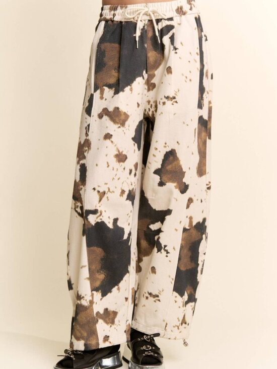 DAVI & DANI Pants - BNWT DAVI & DANI Cow Print Wide-Leg Drawstring Hem Pants